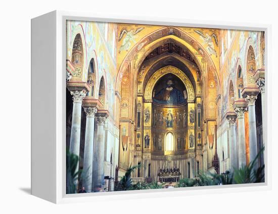 Cathedral Interior with Mosaics, Monreale, Sicily, Italy-Peter Thompson-Framed Premier Image Canvas
