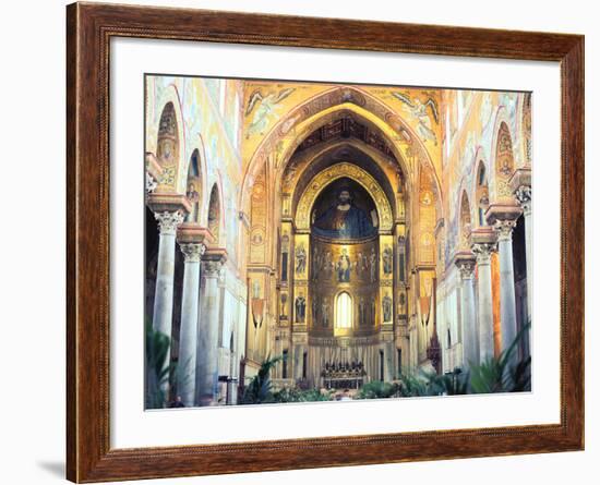 Cathedral Interior with Mosaics, Monreale, Sicily, Italy-Peter Thompson-Framed Photographic Print