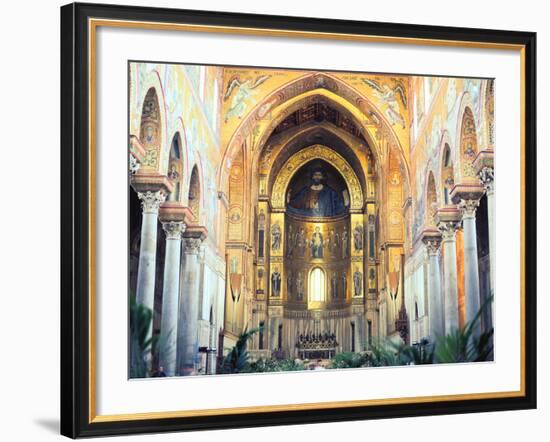 Cathedral Interior with Mosaics, Monreale, Sicily, Italy-Peter Thompson-Framed Photographic Print