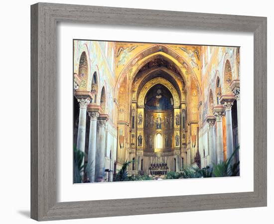 Cathedral Interior with Mosaics, Monreale, Sicily, Italy-Peter Thompson-Framed Photographic Print