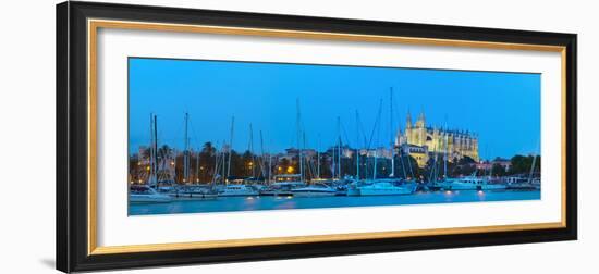 Cathedral La Seu Illuminated at Dusk, Palma De Mallorca, Mallorca, Balearic Islands, Spain-Doug Pearson-Framed Photographic Print