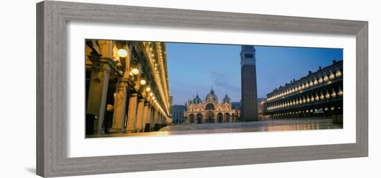 Cathedral Lit Up at Dusk, St. Mark's Cathedral, St. Mark's Square, Venice, Veneto, Italy-null-Framed Photographic Print