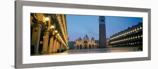 Cathedral Lit Up at Dusk, St. Mark's Cathedral, St. Mark's Square, Venice, Veneto, Italy-null-Framed Photographic Print