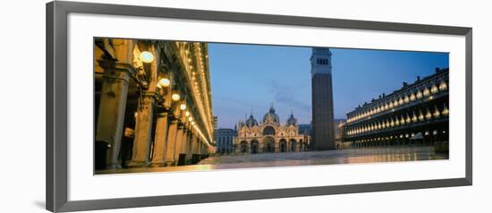 Cathedral Lit Up at Dusk, St. Mark's Cathedral, St. Mark's Square, Venice, Veneto, Italy--Framed Photographic Print