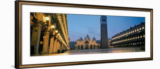 Cathedral Lit Up at Dusk, St. Mark's Cathedral, St. Mark's Square, Venice, Veneto, Italy-null-Framed Photographic Print