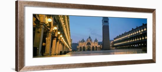 Cathedral Lit Up at Dusk, St. Mark's Cathedral, St. Mark's Square, Venice, Veneto, Italy-null-Framed Photographic Print