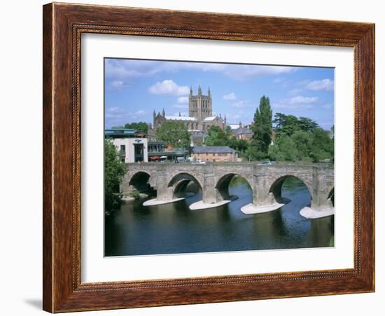 Cathedral, Medieval Bridge and the River Wye, Hereford, Herefordshire, England-David Hunter-Framed Photographic Print