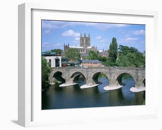 Cathedral, Medieval Bridge and the River Wye, Hereford, Herefordshire, England-David Hunter-Framed Photographic Print