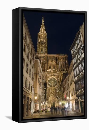 Cathedral Notre-Dame at night, Strasbourg, Alsace, Bas-Rhin Department, France, Europe-G&M Therin-Weise-Framed Premier Image Canvas