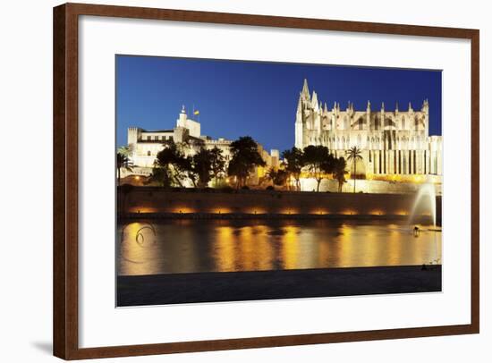 Cathedral of Santa Maria of Palma (La Seu) and Almudaina Palace at Parc De La Mar at Night-Markus Lange-Framed Photographic Print