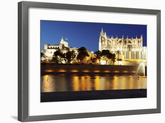 Cathedral of Santa Maria of Palma (La Seu) and Almudaina Palace at Parc De La Mar at Night-Markus Lange-Framed Photographic Print