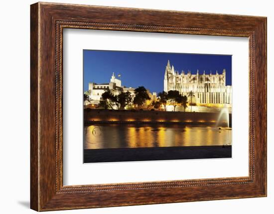 Cathedral of Santa Maria of Palma (La Seu) and Almudaina Palace at Parc De La Mar at Night-Markus Lange-Framed Photographic Print