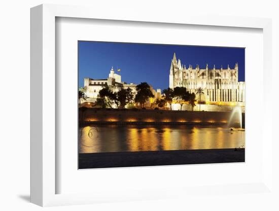 Cathedral of Santa Maria of Palma (La Seu) and Almudaina Palace at Parc De La Mar at Night-Markus Lange-Framed Photographic Print