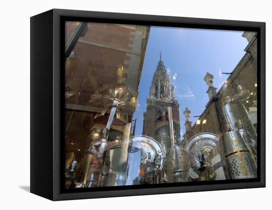 Cathedral Reflected in Window of Shop Selling Medieval Armour, Toledo, Castilla-La Mancha, Spain-Ruth Tomlinson-Framed Premier Image Canvas