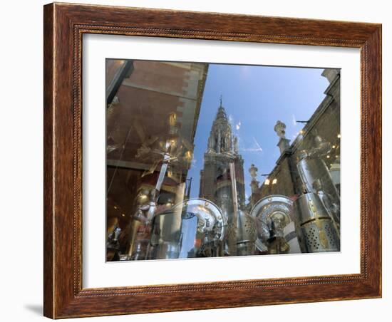 Cathedral Reflected in Window of Shop Selling Medieval Armour, Toledo, Castilla-La Mancha, Spain-Ruth Tomlinson-Framed Photographic Print