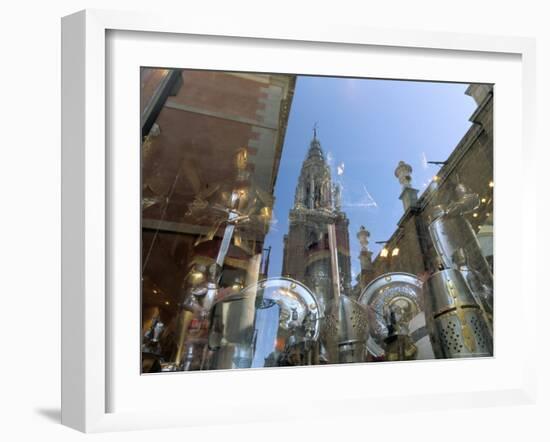 Cathedral Reflected in Window of Shop Selling Medieval Armour, Toledo, Castilla-La Mancha, Spain-Ruth Tomlinson-Framed Photographic Print