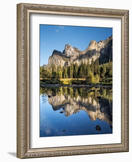 Cathedral Rocks and Bridalveil Fall Reflected in the Merced River of Yosemite Valley-Ann Collins-Framed Photographic Print