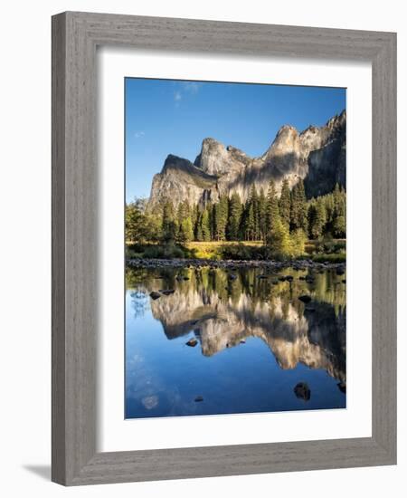 Cathedral Rocks and Bridalveil Fall Reflected in the Merced River of Yosemite Valley-Ann Collins-Framed Photographic Print