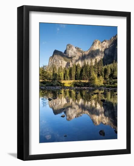 Cathedral Rocks and Bridalveil Fall Reflected in the Merced River of Yosemite Valley-Ann Collins-Framed Photographic Print