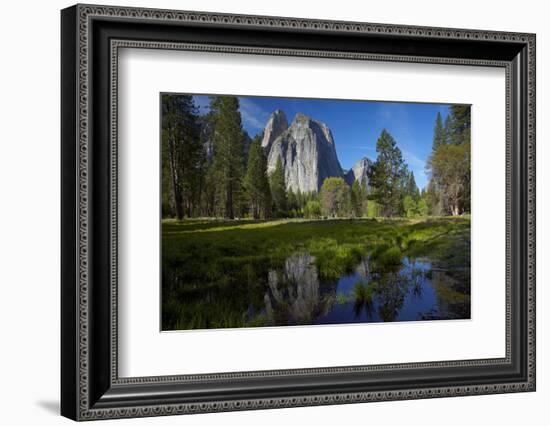 Cathedral Rocks and Pond in Yosemite Valley, Yosemite NP, California-David Wall-Framed Photographic Print