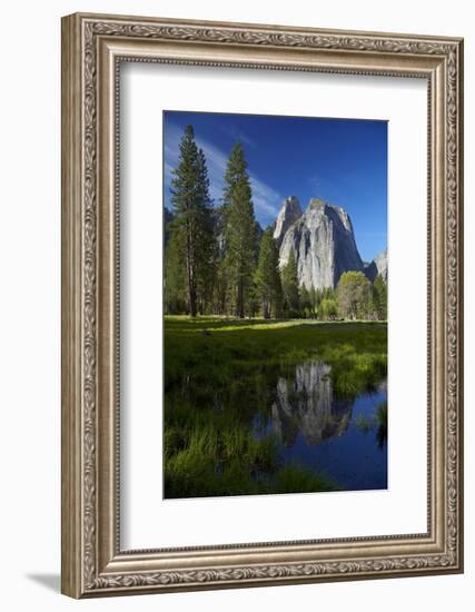 Cathedral Rocks Reflected in a Pond and Deer, Yosemite NP, California-David Wall-Framed Photographic Print