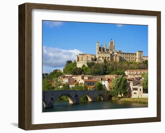 Cathedral Saint-Nazaire and Pont Vieux (Old Bridge) over River Orb, Beziers, Herault, France-Tuul-Framed Photographic Print