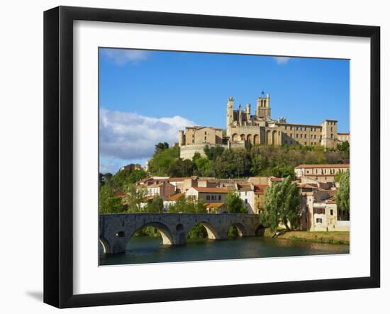 Cathedral Saint-Nazaire and Pont Vieux (Old Bridge) over River Orb, Beziers, Herault, France-Tuul-Framed Photographic Print