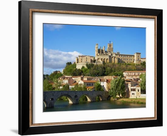 Cathedral Saint-Nazaire and Pont Vieux (Old Bridge) over River Orb, Beziers, Herault, France-Tuul-Framed Photographic Print