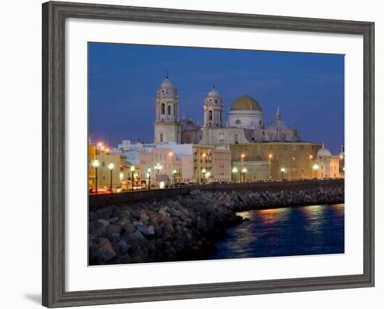 Cathedral Waterfront Dusk, Cadiz, Andalucia, Spain, Europe-Charles Bowman-Framed Photographic Print