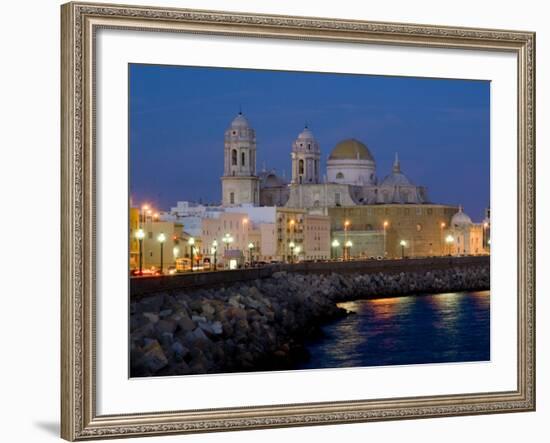 Cathedral Waterfront Dusk, Cadiz, Andalucia, Spain, Europe-Charles Bowman-Framed Photographic Print