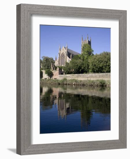 Cathedral West Side and River Severn, Worcester, Worcestershire, England, United Kingdom, Europe-Julian Pottage-Framed Photographic Print