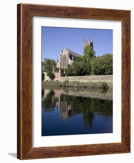 Cathedral West Side and River Severn, Worcester, Worcestershire, England, United Kingdom, Europe-Julian Pottage-Framed Photographic Print