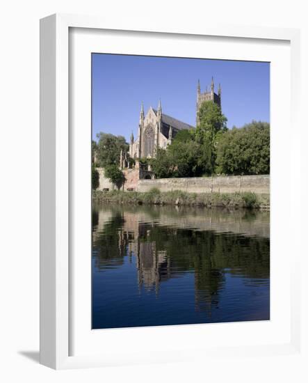 Cathedral West Side and River Severn, Worcester, Worcestershire, England, United Kingdom, Europe-Julian Pottage-Framed Photographic Print