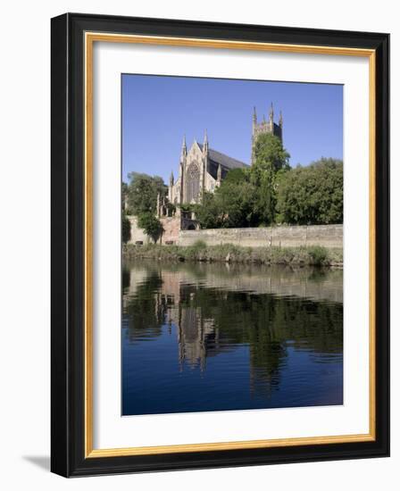 Cathedral West Side and River Severn, Worcester, Worcestershire, England, United Kingdom, Europe-Julian Pottage-Framed Photographic Print