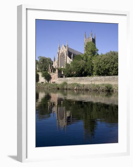 Cathedral West Side and River Severn, Worcester, Worcestershire, England, United Kingdom, Europe-Julian Pottage-Framed Photographic Print