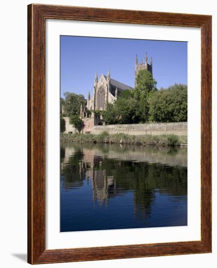 Cathedral West Side and River Severn, Worcester, Worcestershire, England, United Kingdom, Europe-Julian Pottage-Framed Photographic Print