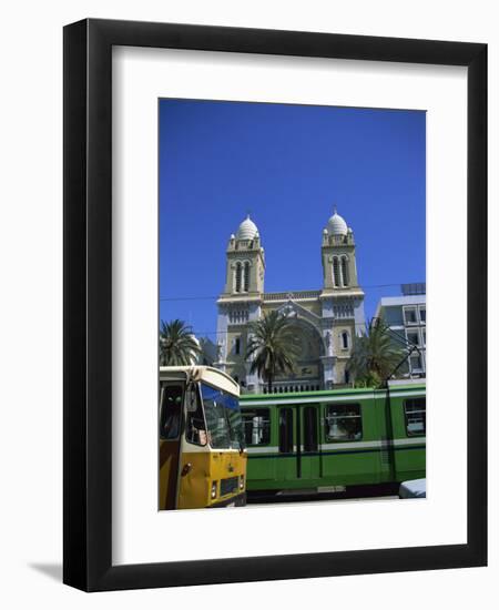 Cathedral with Bus and Tram in Foreground, Tunis, Tunisia, North Africa, Africa-Nelly Boyd-Framed Photographic Print