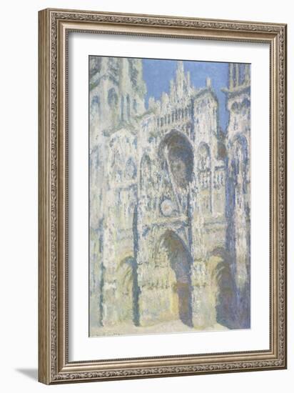 Cathédrale de Rouen, le portail et la tour Saint Romain, plein soleil, harmonie bleue et or-Claude Monet-Framed Giclee Print