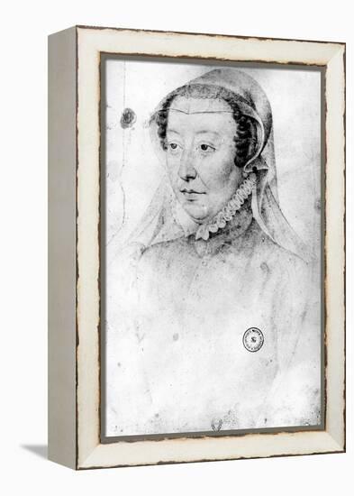 Catherine De Medici, C.1560 (Pierre Noire and Red Chalk on Paper)-Francois Clouet-Framed Premier Image Canvas