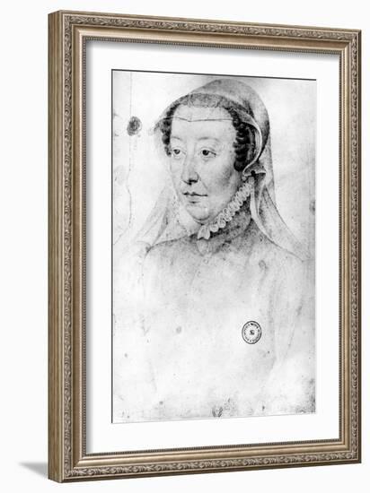 Catherine De Medici, C.1560 (Pierre Noire and Red Chalk on Paper)-Francois Clouet-Framed Giclee Print