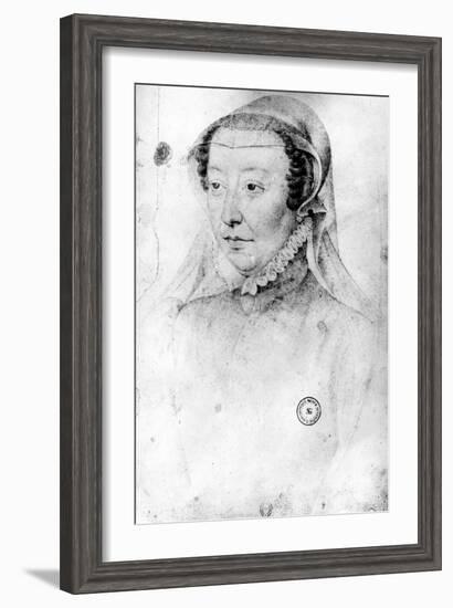 Catherine De Medici, C.1560 (Pierre Noire and Red Chalk on Paper)-Francois Clouet-Framed Giclee Print