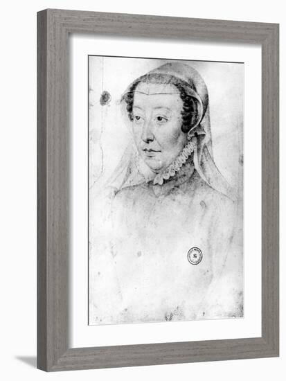 Catherine De Medici, C.1560 (Pierre Noire and Red Chalk on Paper)-Francois Clouet-Framed Giclee Print