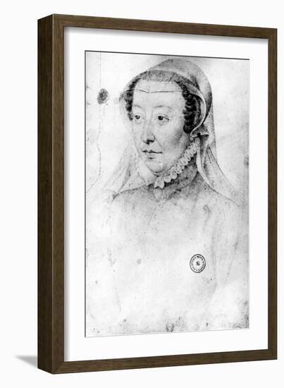 Catherine De Medici, C.1560 (Pierre Noire and Red Chalk on Paper)-Francois Clouet-Framed Giclee Print