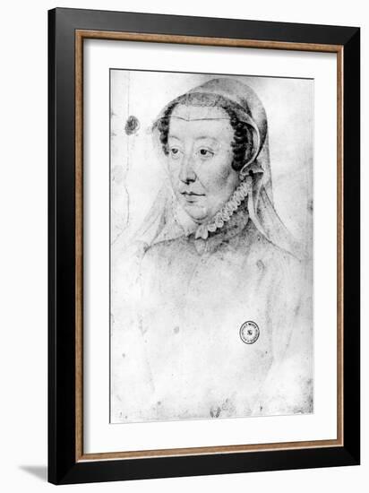 Catherine De Medici, C.1560 (Pierre Noire and Red Chalk on Paper)-Francois Clouet-Framed Giclee Print