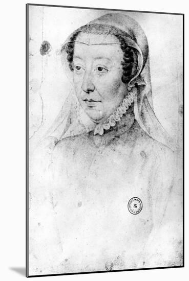 Catherine De Medici, C.1560 (Pierre Noire and Red Chalk on Paper)-Francois Clouet-Mounted Giclee Print