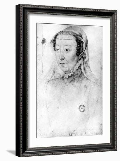 Catherine De Medici, C.1560 (Pierre Noire and Red Chalk on Paper)-Francois Clouet-Framed Giclee Print