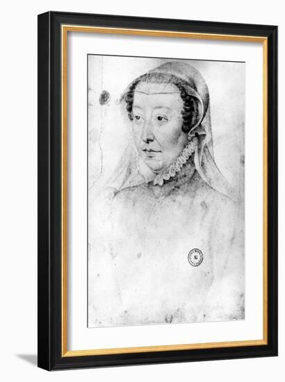 Catherine De Medici, C.1560 (Pierre Noire and Red Chalk on Paper)-Francois Clouet-Framed Giclee Print