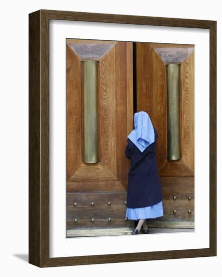 Catholic Nun Opening a Door, Rome, Lazio, Italy, Europe-Godong-Framed Photographic Print