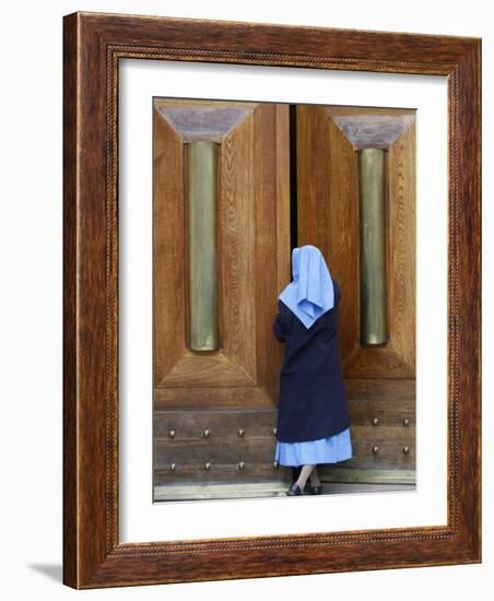 Catholic Nun Opening a Door, Rome, Lazio, Italy, Europe-Godong-Framed Photographic Print