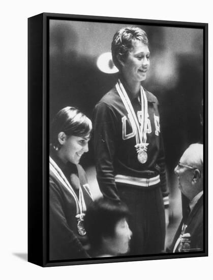 Cathy Ferguson Smiling Being Awarded the Gold Medal at Summer Olympic Games-Art Rickerby-Framed Premier Image Canvas